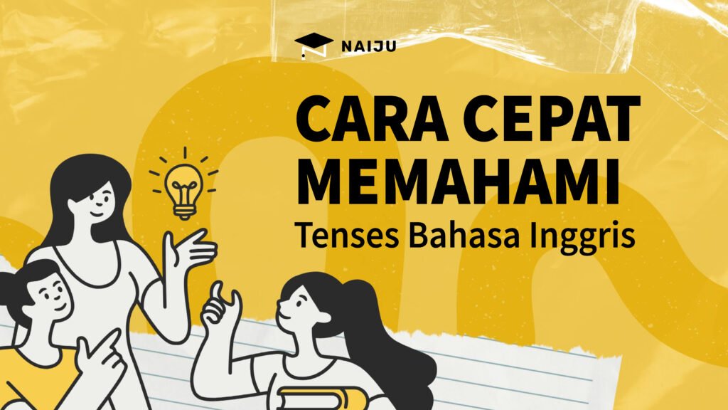 Ilustrasi siswa SMA belajar bahasa Inggris dengan tabel tenses yang disederhanakan.