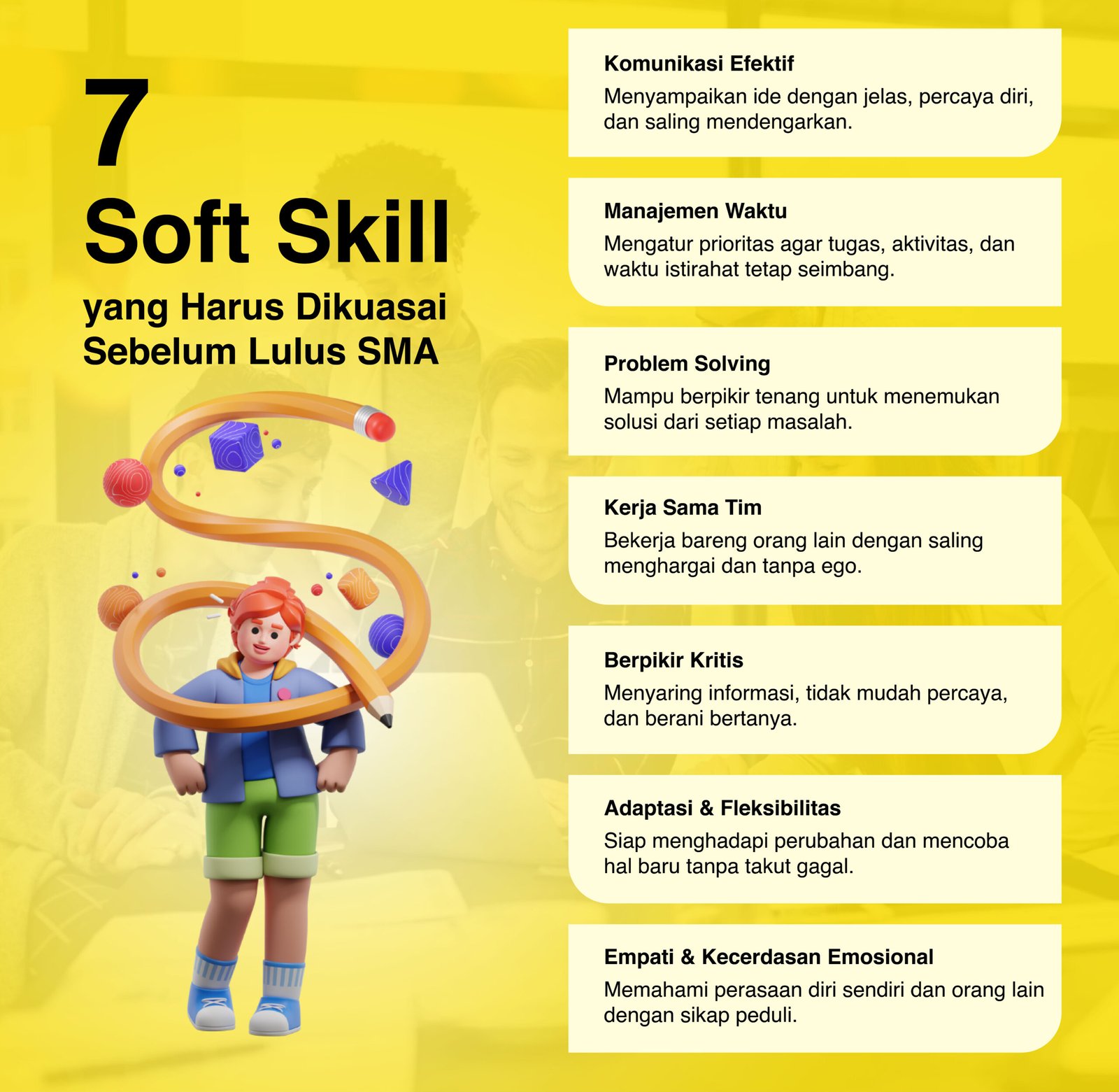Siswa SMA mengembangkan soft skill seperti komunikasi, kerja sama tim, dan manajemen waktu sebagai bekal sebelum lulus sekolah.