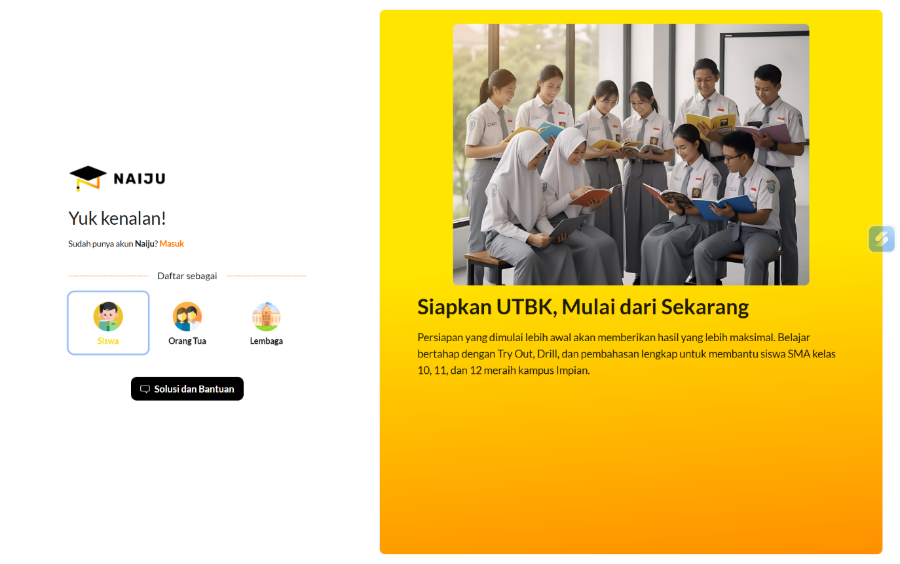 Halaman Yuk Kenalan untuk memilih role Siswa