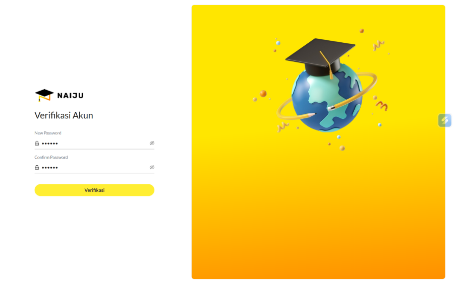 Halaman Verifikasi Akun untuk membuat New Password dan Confirm Password